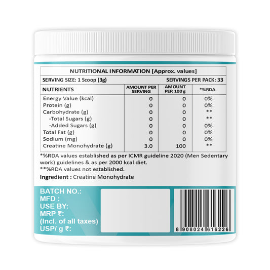 Weoliv Micronised Creatine Monohydrate Powder (100g, 33 Servings) | Unflavoured | Pure Creatine for Muscle Gain, Strength & Recovery | Rapid Absorption Pre/Post Workout Supplement for Men, Women & Athletes Weoliv