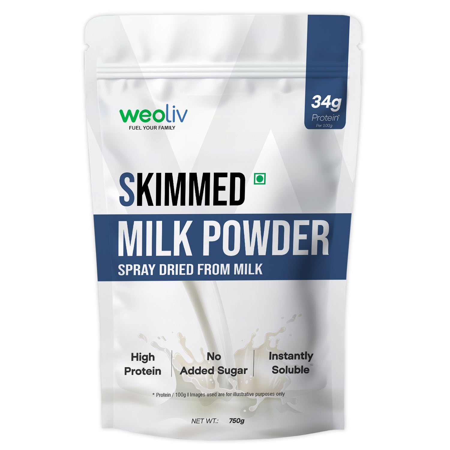 Weoliv Skimmed Milk Powder - Fat-Free, High Protein Instant Milk 750g