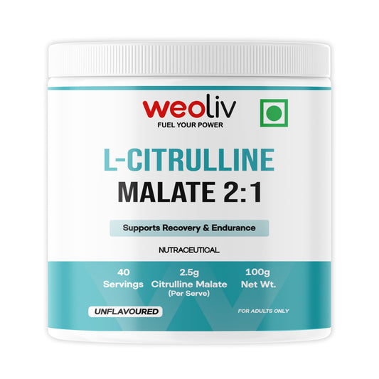 Weoliv Citrulline Malate Powder (100g, 40 Servings) | Unflavoured | Pure Citrulline Malate for Muscle Gain, Strength & Recovery | Boosts Nitric Oxide, Pre Workout Supplement for Men, Women & Athletes Weoliv