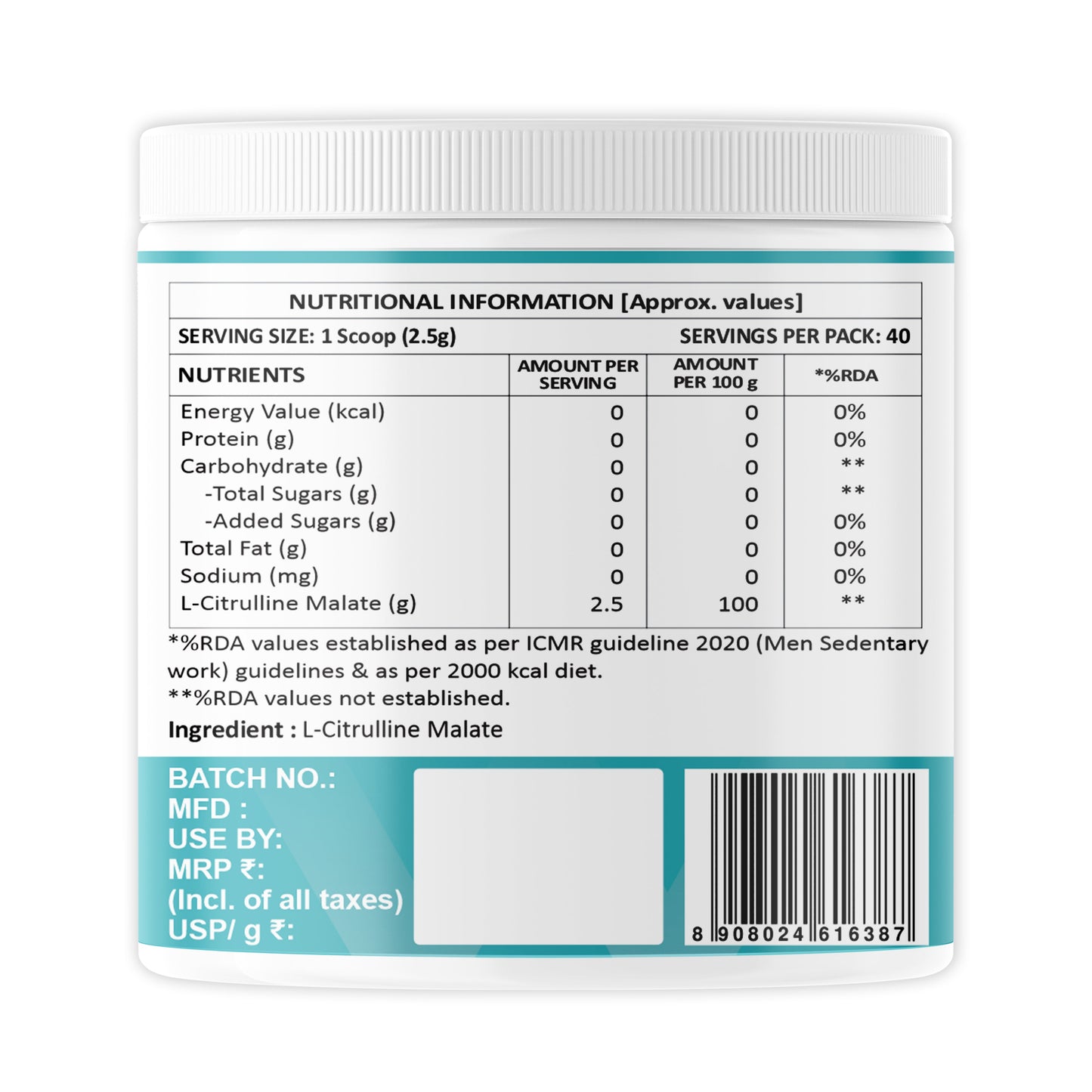 Weoliv Citrulline Malate Powder (100g, 40 Servings) | Unflavoured | Pure Citrulline Malate for Muscle Gain, Strength & Recovery | Boosts Nitric Oxide, Pre Workout Supplement for Men, Women & Athletes Weoliv