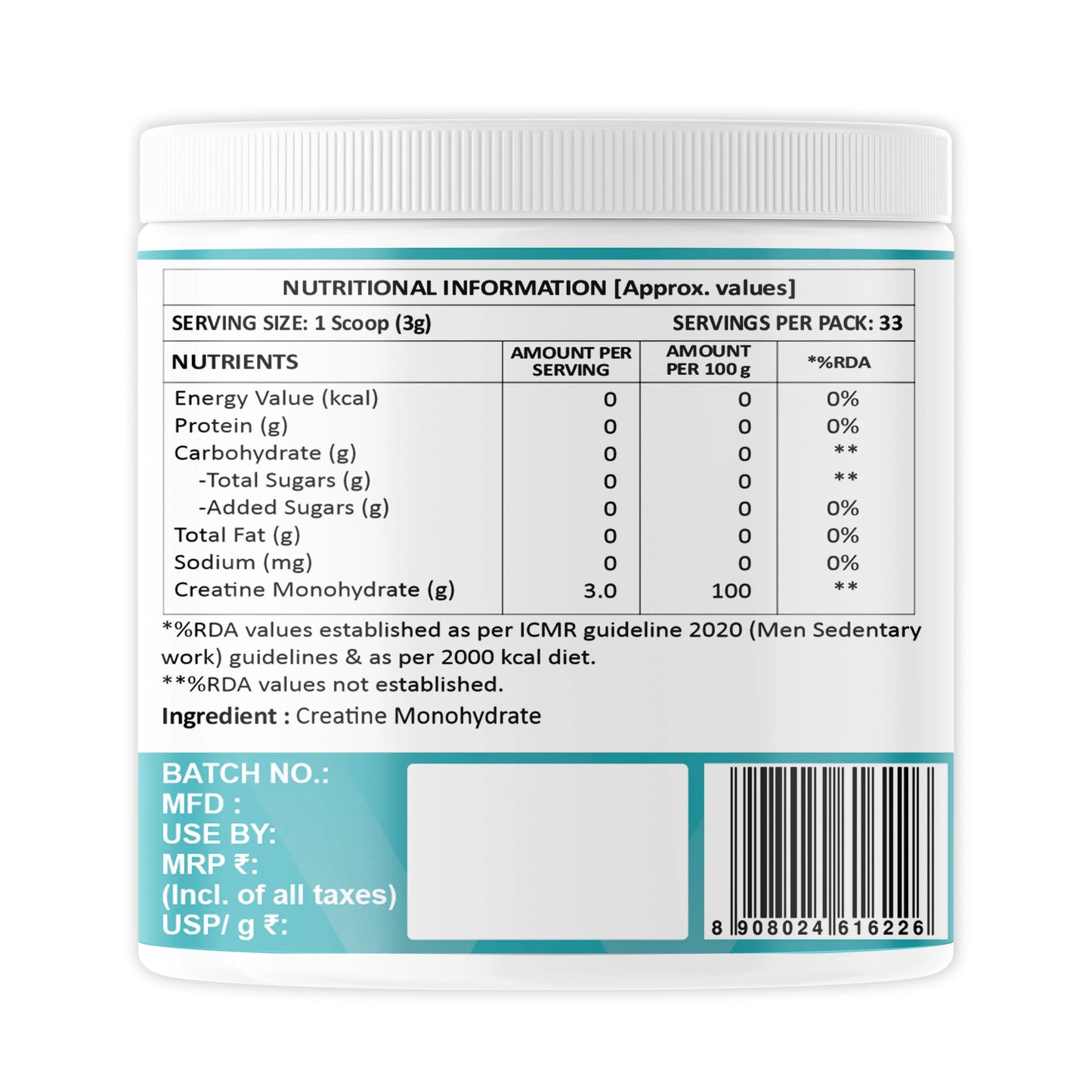 Weoliv Micronised Creatine Monohydrate Powder (100g, 33 Servings) | Unflavoured | Pure Creatine for Muscle Gain, Strength & Recovery | Rapid Absorption Pre/Post Workout Supplement for Men, Women & Athletes Weoliv