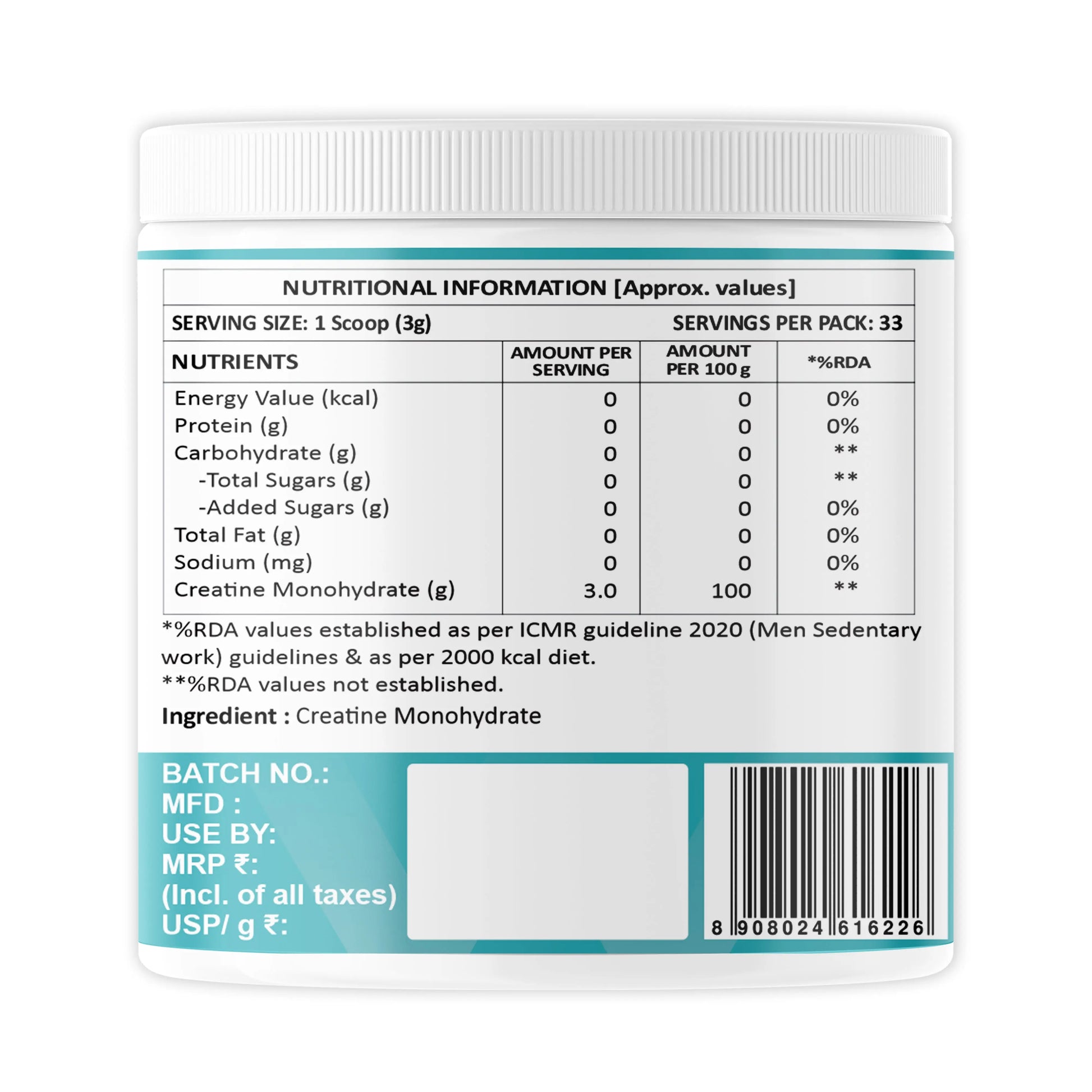 Weoliv Micronised Creatine Monohydrate Powder (100g, 33 Servings) | Unflavoured | Pure Creatine for Muscle Gain, Strength & Recovery | Rapid Absorption Pre/Post Workout Supplement for Men, Women & Athletes Weoliv