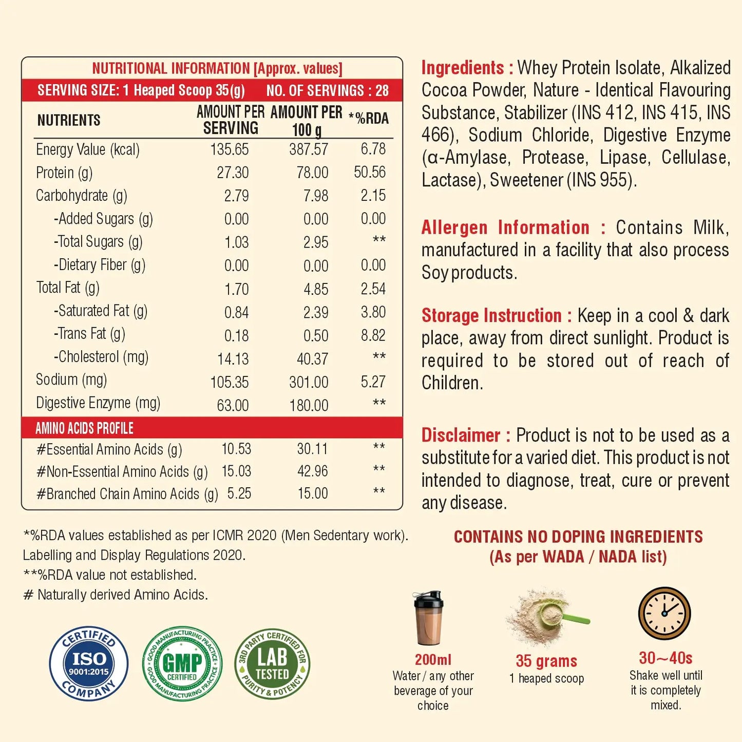 Weoliv Peak Whey Protein Isolate 1kg | 27g Protein per Serving | NABL Lab Tested | Low Carb, Fast-Absorbing Whey Protein Powder with Digestive Enzymes for Muscle Growth & Recovery | Double Rich Chocolate Flavour Weoliv