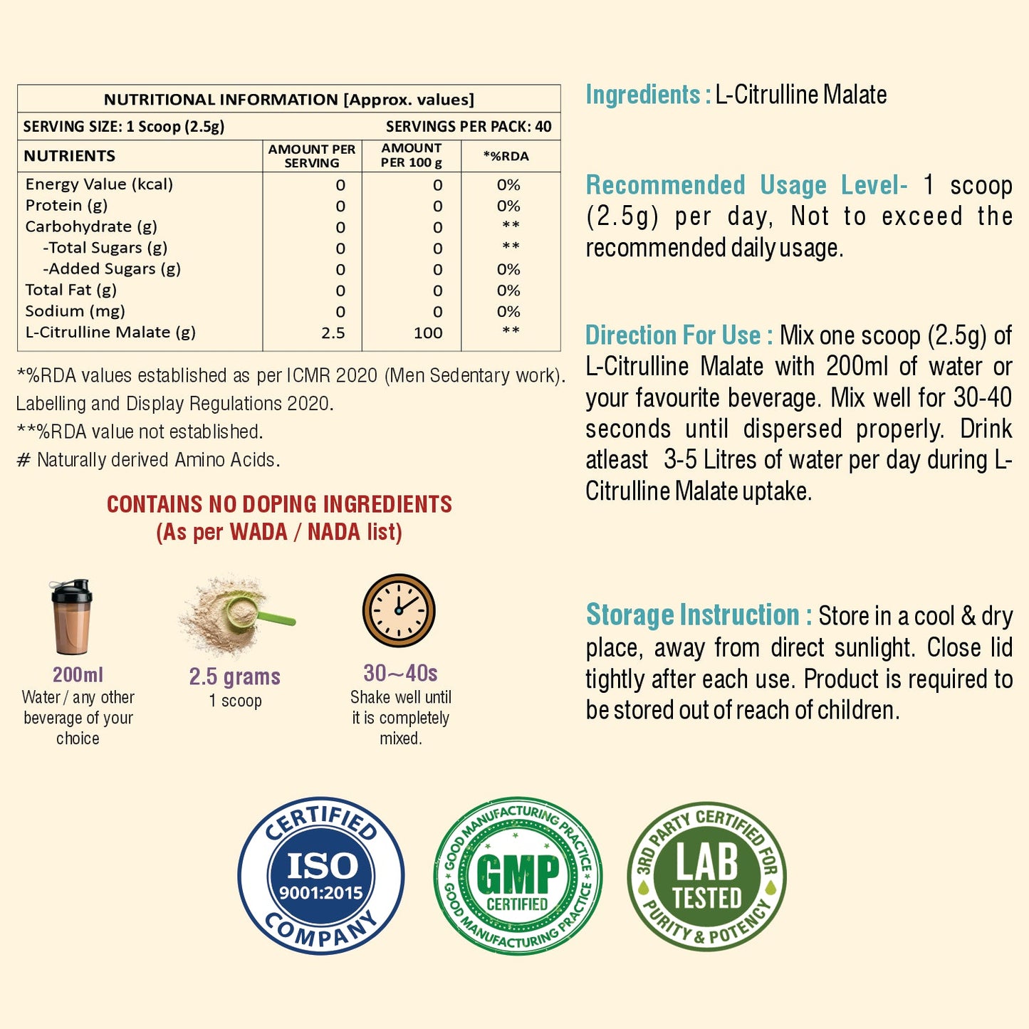 Weoliv Citrulline Malate Powder (100g, 40 Servings) | Unflavoured | Pure Citrulline Malate for Muscle Gain, Strength & Recovery | Boosts Nitric Oxide, Pre Workout Supplement for Men, Women & Athletes Weoliv