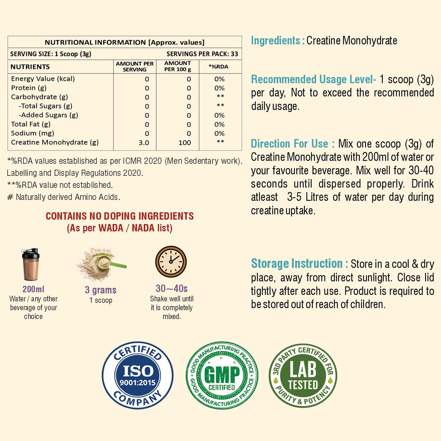 Weoliv Micronised Creatine Monohydrate Powder (100g, 33 Servings) | Unflavoured | Pure Creatine for Muscle Gain, Strength & Recovery | Rapid Absorption Pre/Post Workout Supplement for Men, Women & Athletes Weoliv