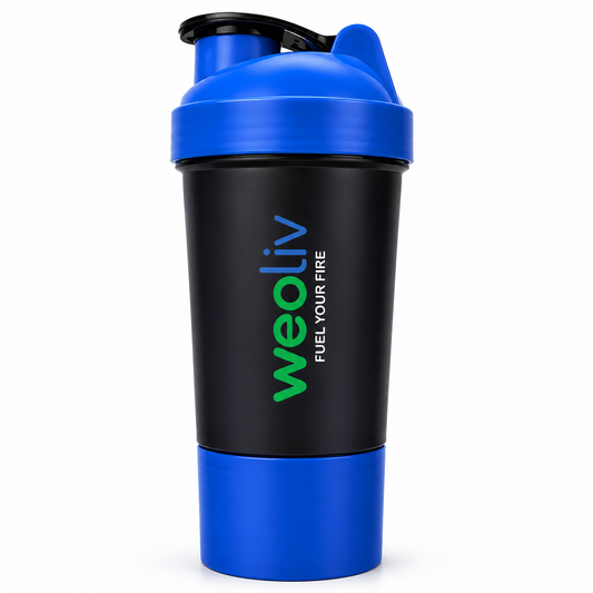 Weoliv 2-in-1 Shaker with Protein Compartment & Stainless-Steel Mixing Ball – 550 ml