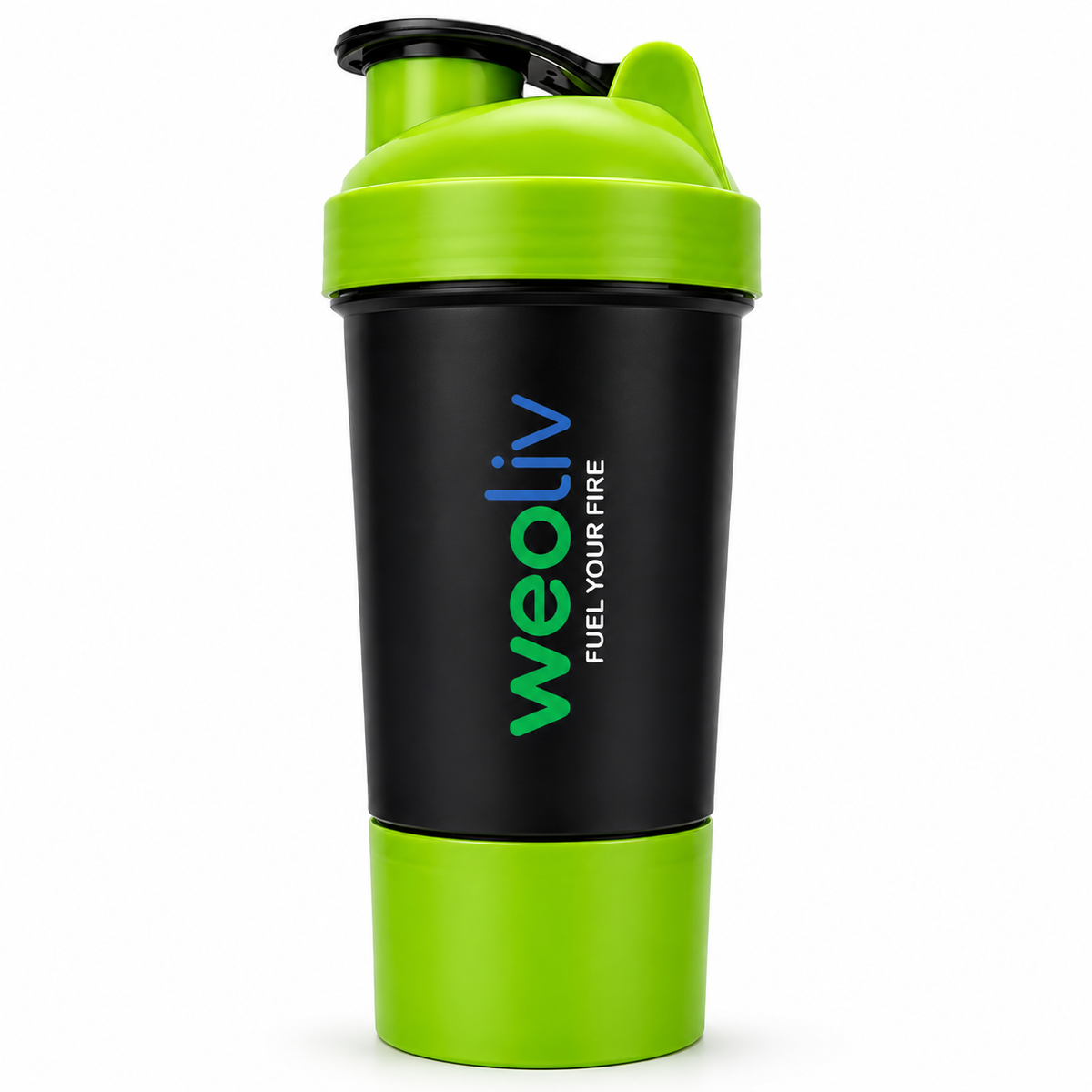 Weoliv 2-in-1 Shaker with Protein Compartment & Stainless-Steel Mixing Ball – 550 ml