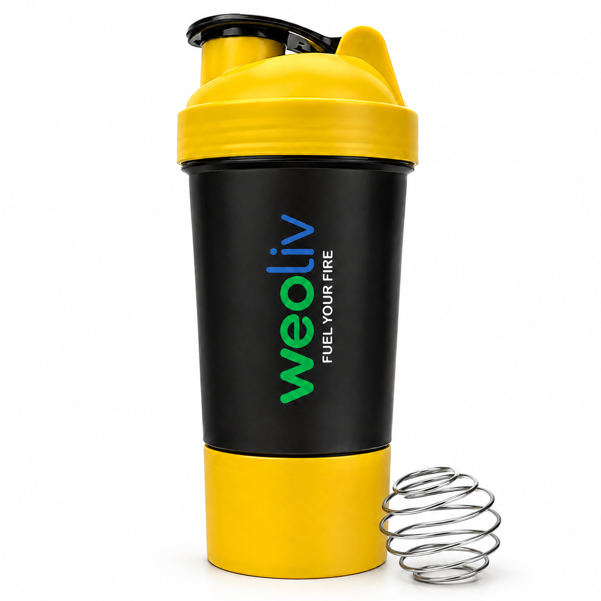 Weoliv 2-in-1 Shaker with Protein Compartment & Stainless-Steel Mixing Ball – 550 ml