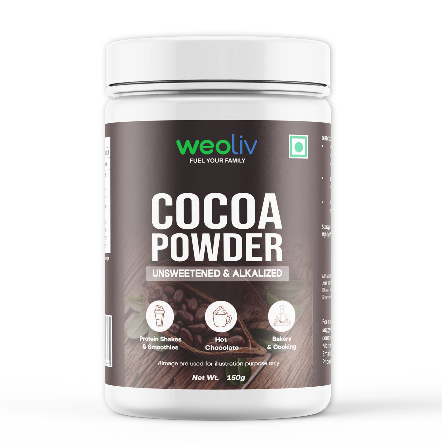 Weoliv Cocoa Powder | Pure, Unsweetened & Alkalized