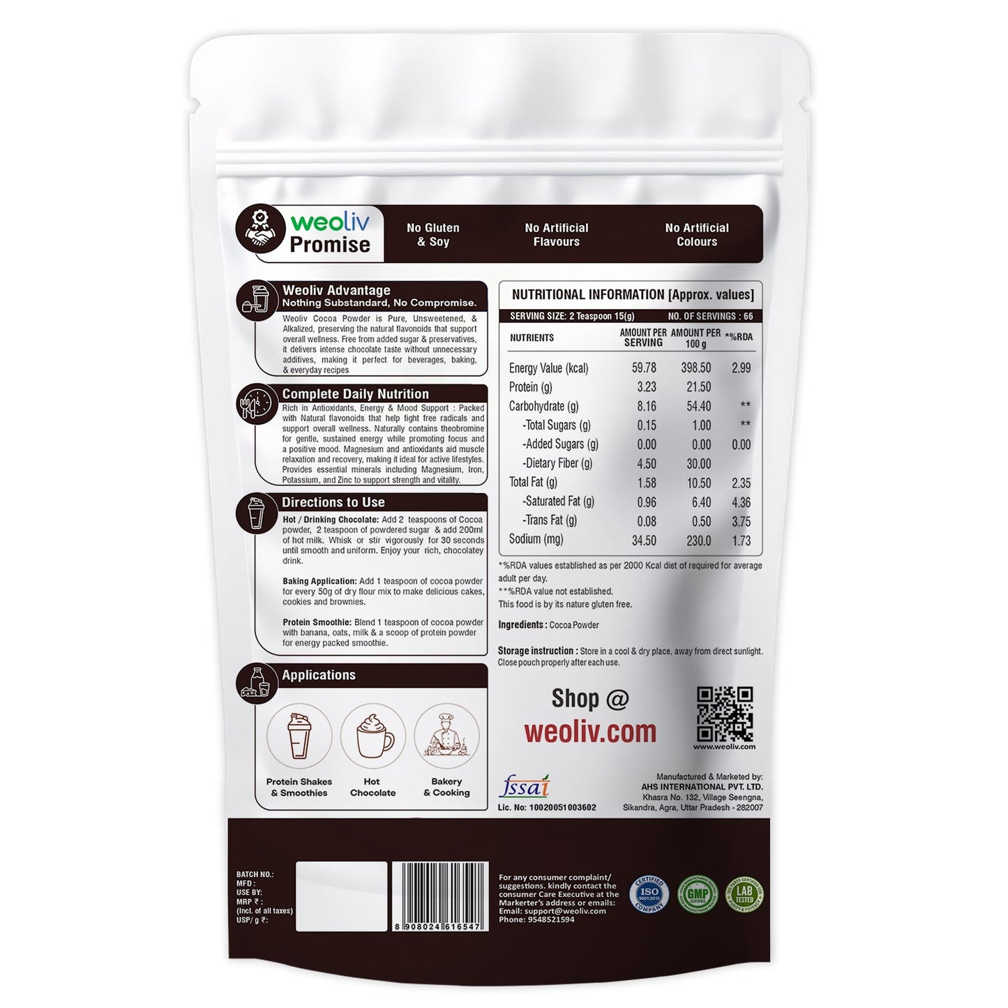 Weoliv Pure & Natural Unsweetened Cocoa Powder Weoliv