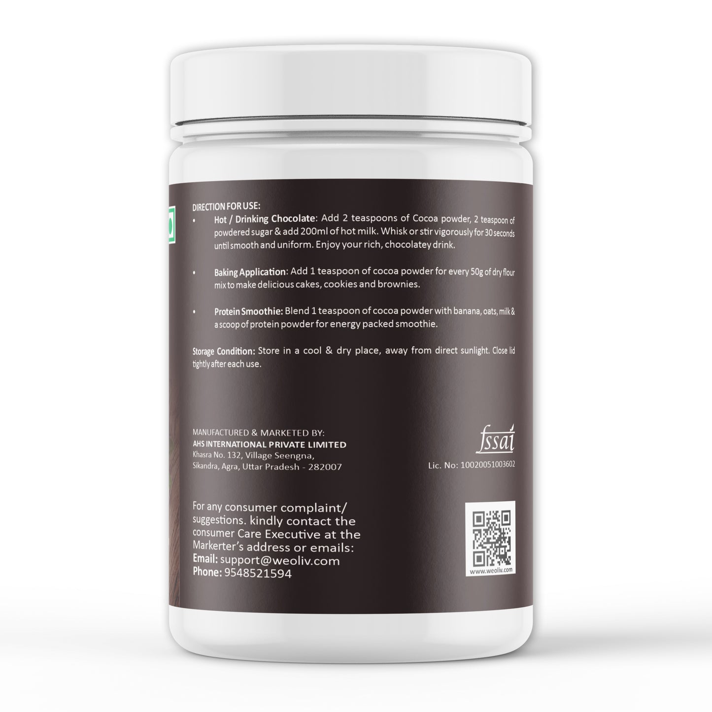 Weoliv Pure & Natural Unsweetened Cocoa Powder