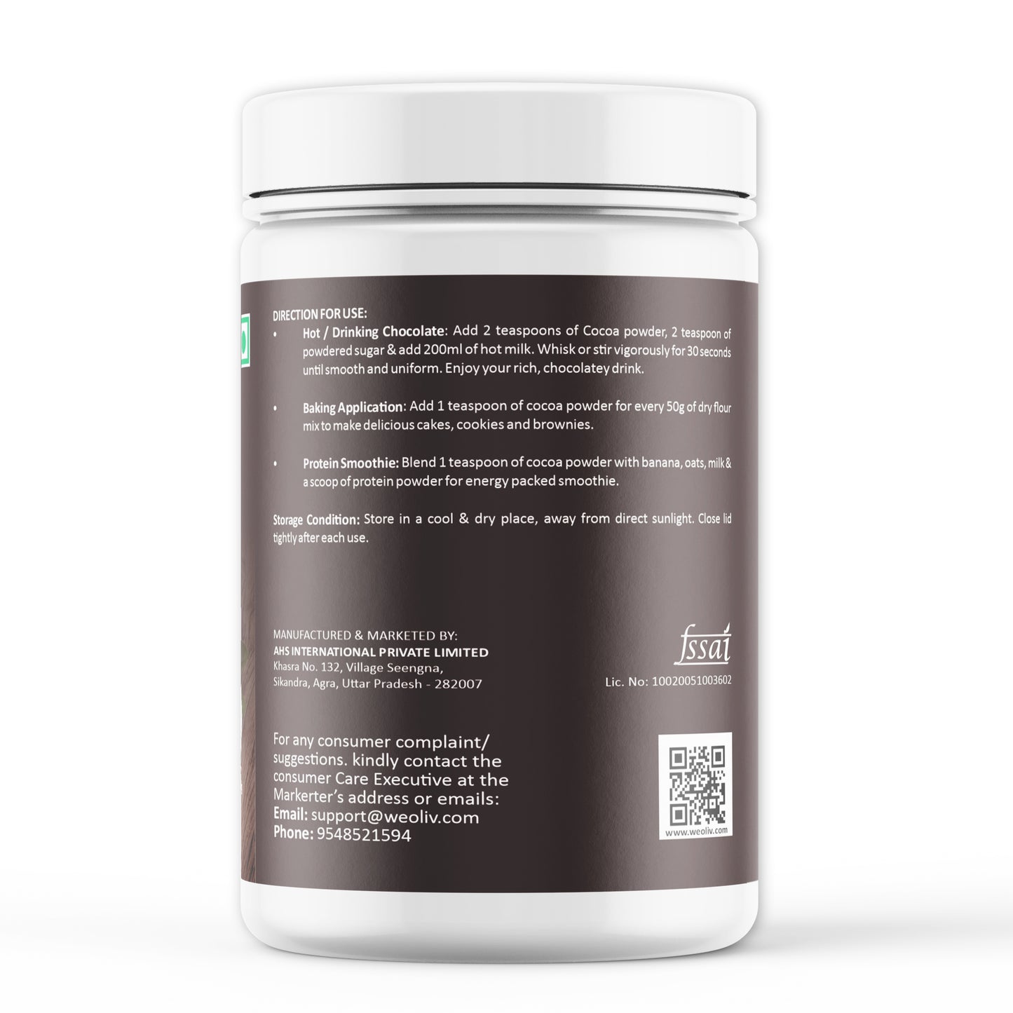 Weoliv Cocoa Powder | Pure, Unsweetened & Alkalized