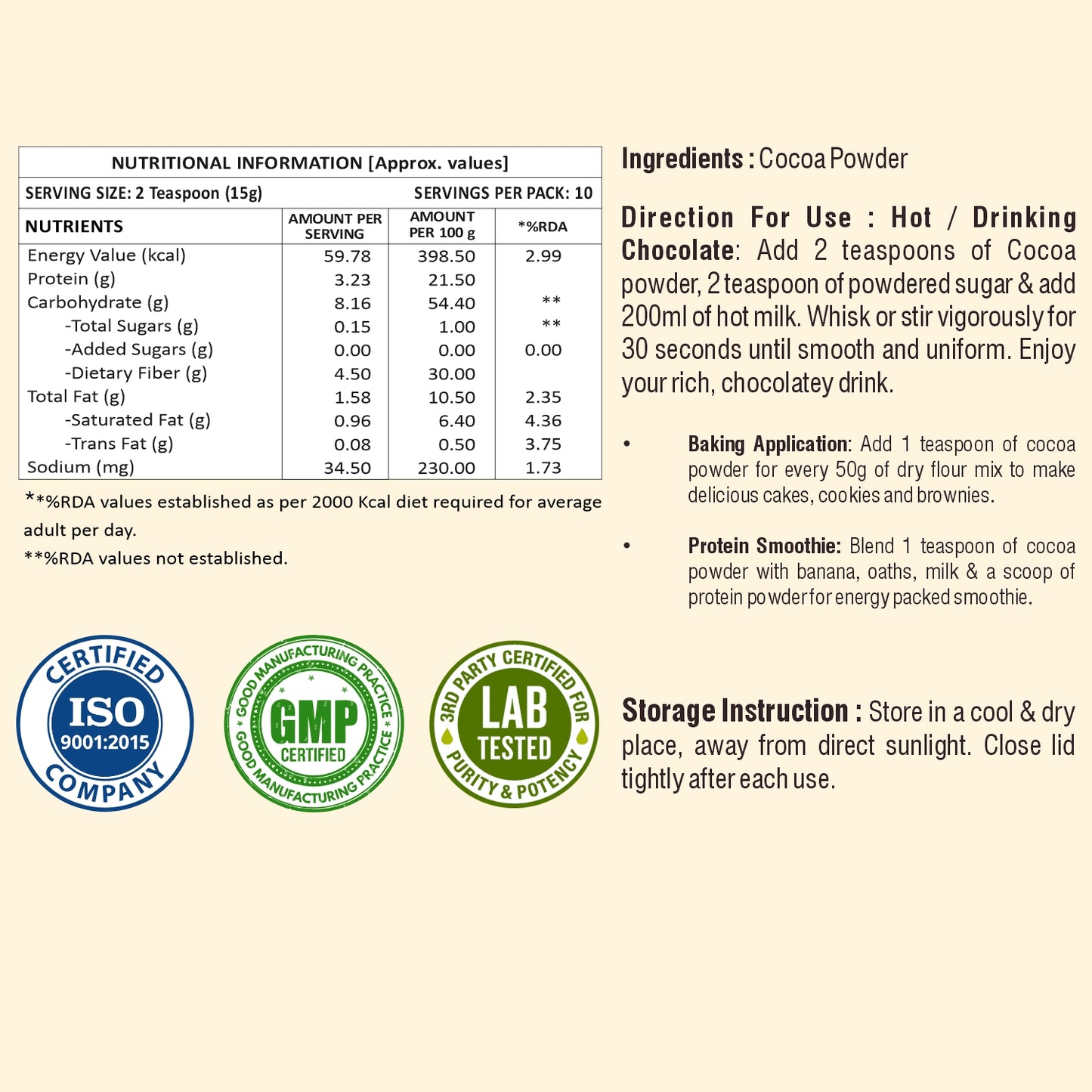 Weoliv Pure & Natural Unsweetened Cocoa Powder