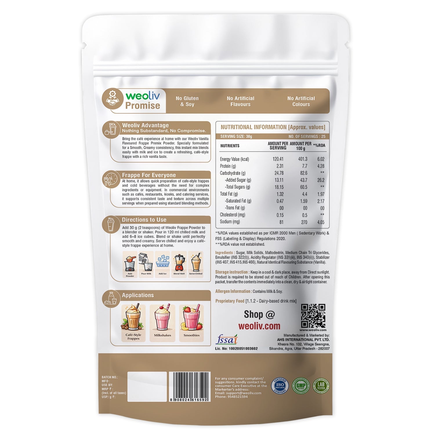 Weoliv Frappe Powder for Milkshakes & Cold Coffee Weoliv