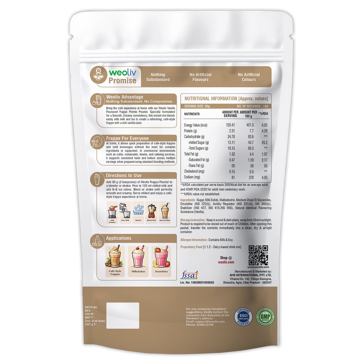 Weoliv Frappe Powder for Milkshakes & Cold Coffee 5Kg