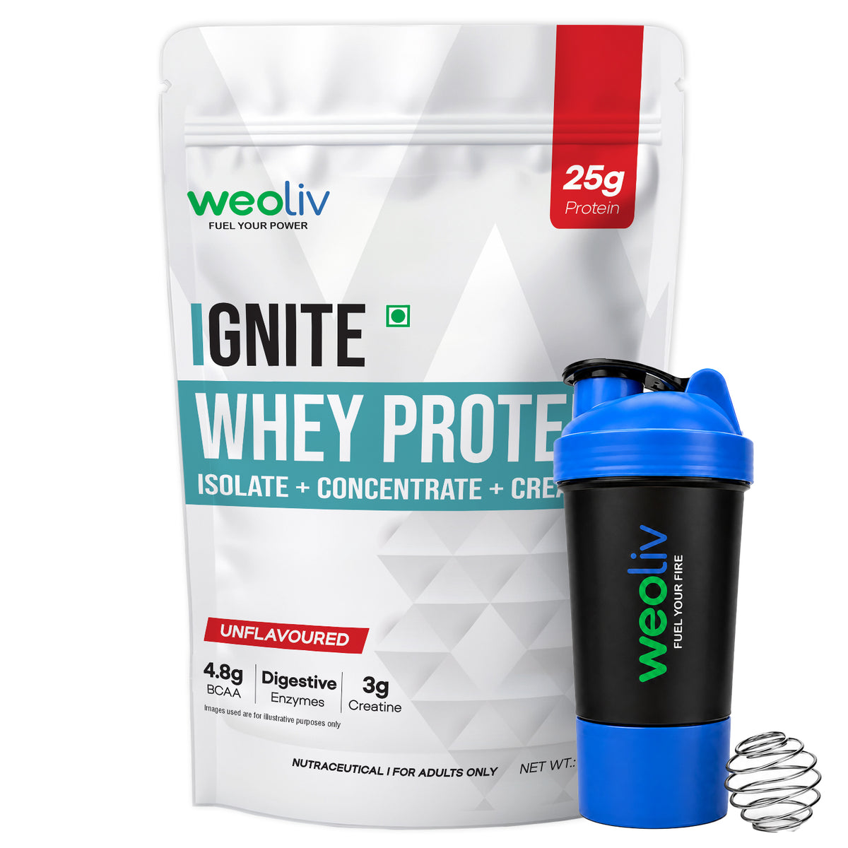 Weoliv Ignite Whey Protein | Isolate + Concentrate + Creatine With Free Shaker