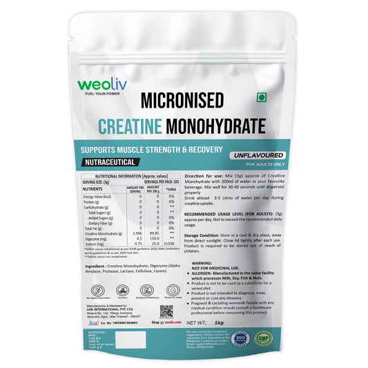 Weoliv Micronised Creatine Monohydrate Powder 1Kg