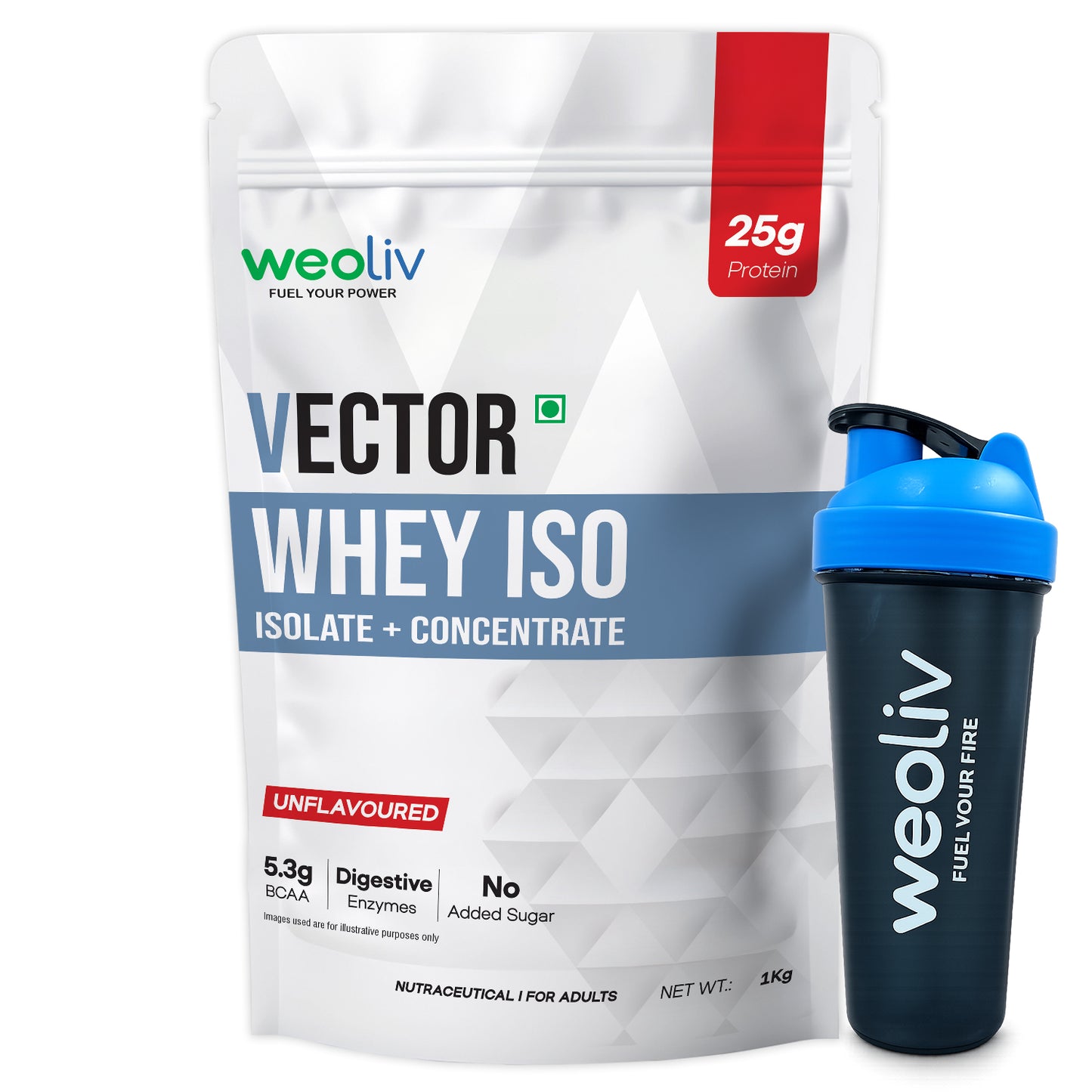 Weoliv Vector Whey Protein Isolate & Concentrate with Weoliv Shaker