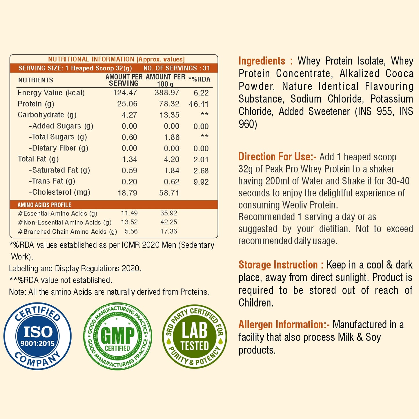 Weoliv Peak Pro Whey Protein