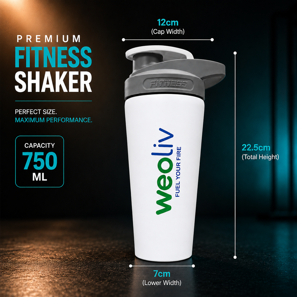 Weoliv Stainless Steel Gym Shaker Bottle, 100% Leakproof, 750 ml