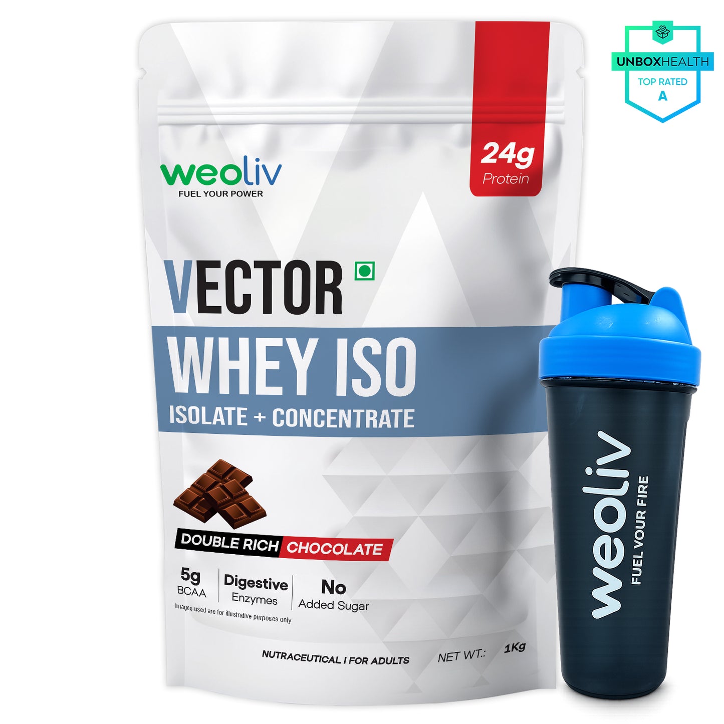 Weoliv Vector Whey Protein Isolate & Concentrate with Weoliv Shaker